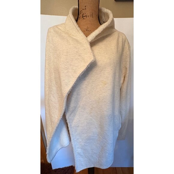 Gaiam Womens Asymmetrical Open Front Cardigan Jacket XL Beige Cozy Sherpa Lined - Picture 2 of 15